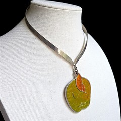 Artisan Retro Yellow Apple Pendant Choker Necklace Mod Orange Drop Earrings Set