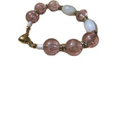 Handmade Elastic Bracelet-7 in-Plastic Beads w/Rhinestone Spacers. Magnetic.