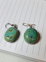 Handcrafted Turquoise Stone Dangle Earrings Green Blue Oval Bohemian Nature