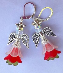 CHRISTMAS ANGEL Acrylic FLOWER Glass Pearl earring SP LEVER BACK #XAG