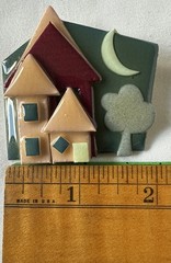 Nighttime moon and tree teal and maroon House Pins by Lucinda Brooch