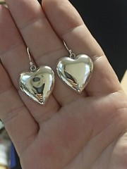 Taxco 925 Sterling Silver Puffy Hearts Dangle Earrings 8.7g 1″ x 1″