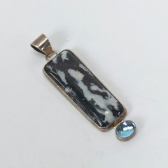 VTG Handcrafted Sterling Silver Zebra Jasper Blue Topaz Pendant 19g 2.5″ 18mm W