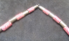Beaded Handmade Necklace silver and pink with rustic hook clasp (527)