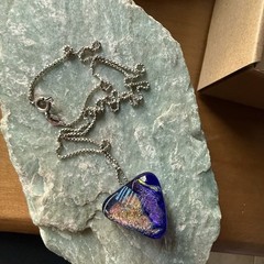 Sterling Silver 925 Plated Dichroic Glass Triangle Pendant Necklace Multicolor