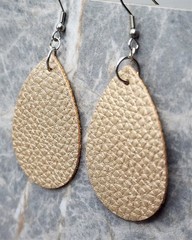 Shimmering Pale Gold Teardrop Shaped FAUX Leather Earrings