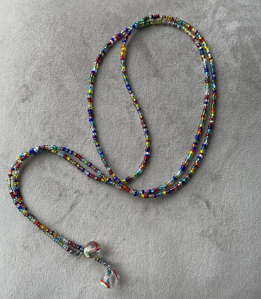 CZECH GLASS BEADS Multicolor Rainbow Wrap String Necklace 43” Handcrafted