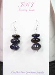 Iolite Dark Blue Roundel 10mm Gemstone Earrings 925 Sterling Silver 1 1/2″