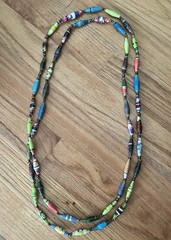 Handmade African Paper Bead Necklace Long Multi Color Eco Friendly boho artisan
