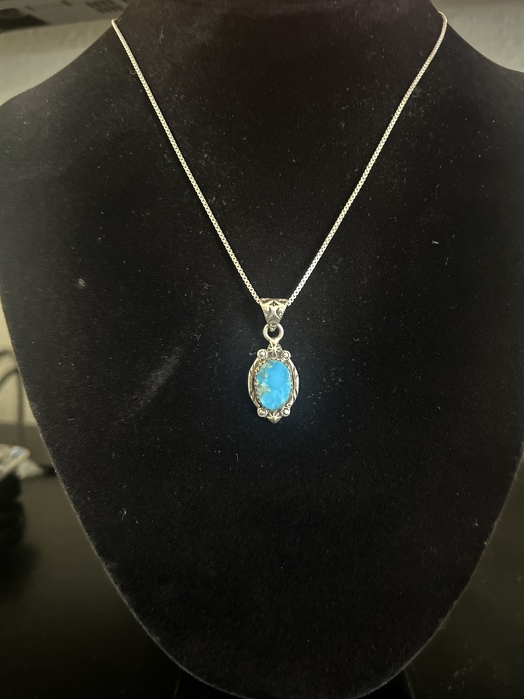 Stunning Native Style Turquoise Pendant Stamped .925 Southwest Boho Chic