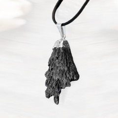 Black Kyanite Pendant Chakra Natural Crystal Angel Wing Sterling Necklac Gemston