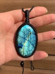 Huge Labradorite Pendant Necklace Handcrafted Macrame
