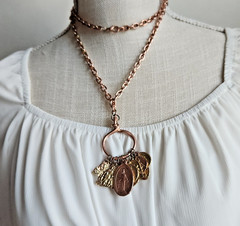 Mixed Metal Religious Charm Statement Necklace 34″