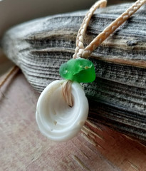 Hawaii Puka Shell & Sea Glass Necklace Braid Beach Aloha Gift Mom Father Friend