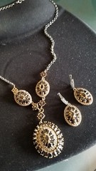 Turkish SILVER 925 SET 2PC NECKLACE & EARRING BROWN/WHITE ZIRCON NWOT