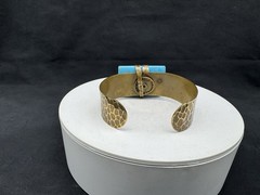 SIGNED JAN MICHAELS SAN FRANCISCO CUFF HAMMERED BRASS TURQUOISE BRACELET