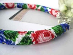 Floral beaded necklace Blossom necklace Roses violets Delicate Bib Beaded choker