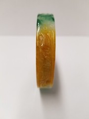 Carved Bird Heat Treated Dyed Green Yellow Jade Bangle I.D. 60mm W. 6mm H. 15mm