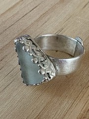 Sea Glass Sterling Silver Ring Artisan Handmade Ocean Tumbled Beach Jewelry 6.75