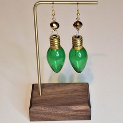 Christmas Ornament Earrings Green Christmas Light Bead Accent