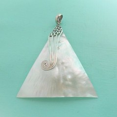 2 1/4″ Natural White Mother of Pearl Shell Handmade Sterling Pendant Necklace