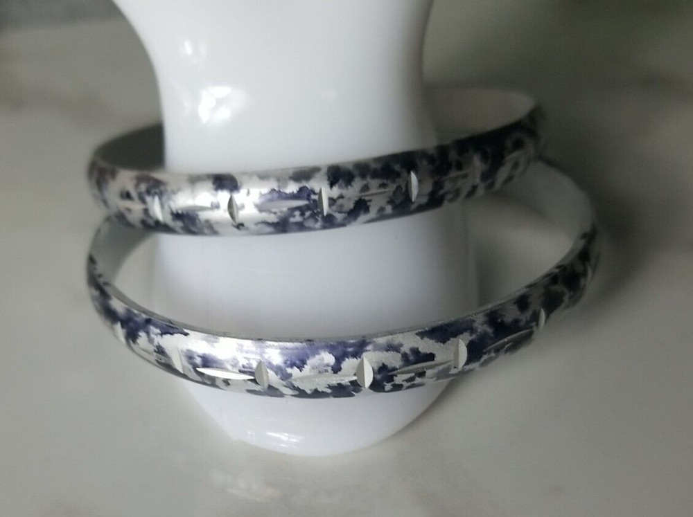Two BLACK GRAY & WHITE Bangle Bracelets