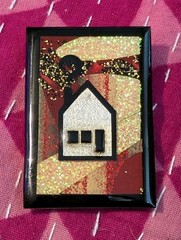 House Pins By Lucinda Rectangle Brooch Pin Black Border Silver Red Glitter