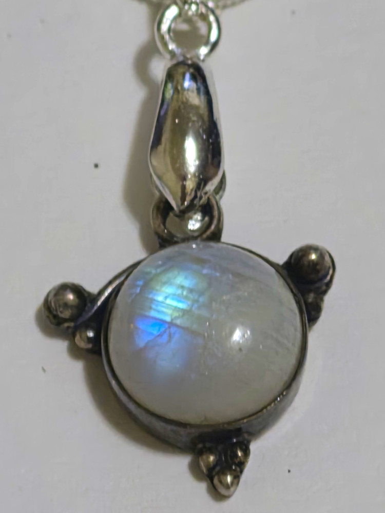 925 Sterling Silver Rainbow Moonstone Pendant Necklace Blue Flash Snake Chain