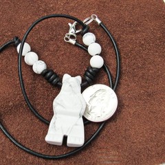 21 inches Carved Bear Totem Necklace White Howlite Real Stone Primitive Pendant
