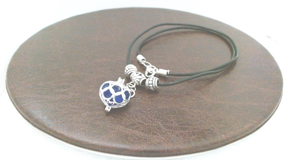 Genuine Beach Glass, Sea Glass Heart Cage Locket, Pendant Leather Necklace