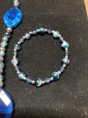 Blue Agate Necklace With Glass Beads & Blue Glass Bead Bracelet, Handmade