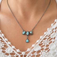 Golden Hills Turquoise Sterling Silver 4 Stone Necklace 18-20in Southwestern