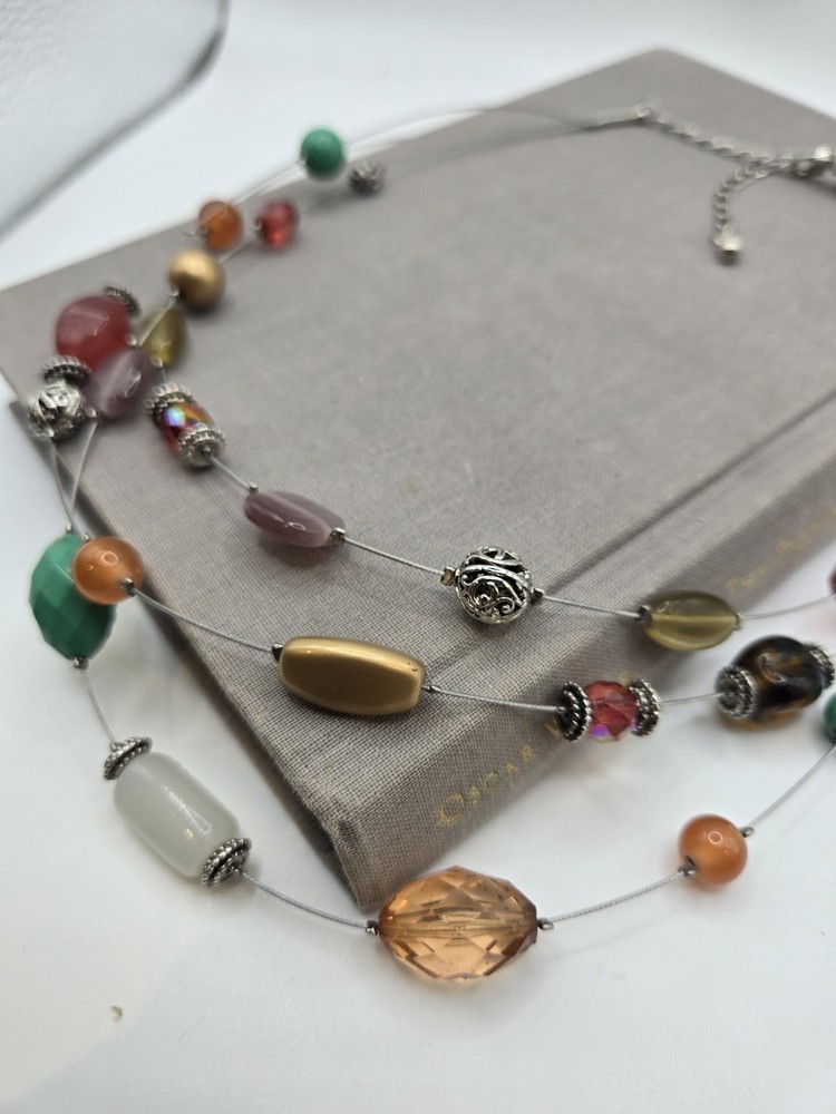 Silver memory wire choker necklace Rainbow Chunky Bead Mermaid Y2k Vintage