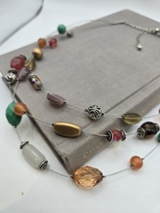 Silver memory wire choker necklace Rainbow Chunky Bead Mermaid Y2k Vintage