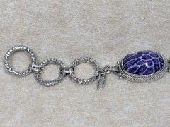 Sarda Bali Purple Coral 925 Sterling Toggle Bracelet 6.5- 8 Rare Unique Handmade