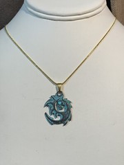 NEW PRICE *MYKONOS ANCIENT CELTIC DRAGON BLUE FIRE OPAL PENDANT NECKLACE .g