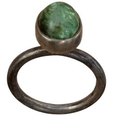 Vintage 1980s Sterling Silver Green Tourmaline English Hallmark Ring Size 6