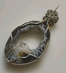 Black Druzy Agate Pendant In Gold & Silver Wire. #0051
