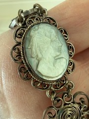Vintage Sterling Silver triple shell Cameo Necklace – Mother of Pearl, Victorian