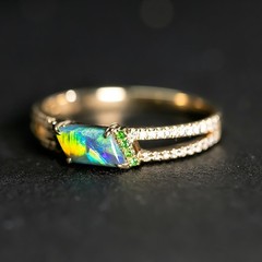 Black Opal Split Shank Engagement Ring with Diamond 14K Yellow Gold
