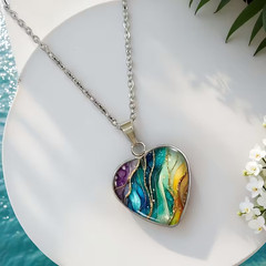 Handmade Dreamy Ripple Heartshaped Glass Pendant Necklace