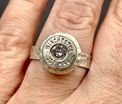 Winchester 357 Bullet Casing Ring Adjustable Made With Swarovski Crystal Stone