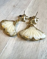Earrings Statement Earrings Handcrafted Artwork White Gold Floral Ginkgo Flower