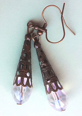 CLEAR FACETED CRYSTAL teardrop earring BRONZE FILIGREE handcrafted XBAA
