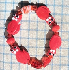 Cat Lampwork Beaded Bracelet Red Stretch Cord Comfy Kitty Cute Gift 6¾-7½» Wrist