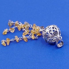 Sterling silver ball prayer pendant 925 filigree locket charm w/ citrine fringe