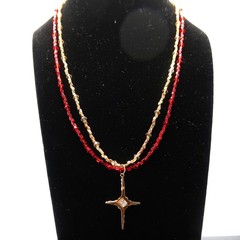North Star Pendant Necklace, Red, Gold , Handmade with Swarovski in USA – NEW