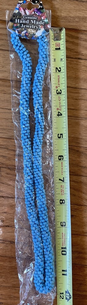 Necklace Glass Beads Small Stranded Light Blue Handmade 22″
