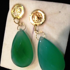 14k Gold Earrings Green Agate Pear Shaped Focal Briolette Gemstone Boho 1.5″ L