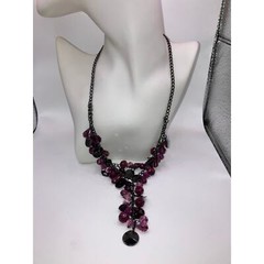Gunmetal Gray Purple Beaded Chain Y Drop Necklace!